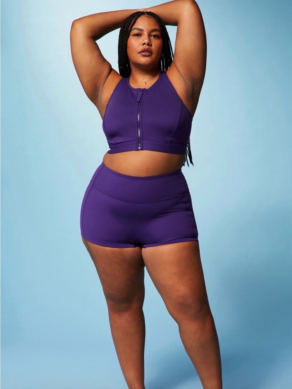 Fabletics High Tide Zip Front Swim Top XL| Deep Purple